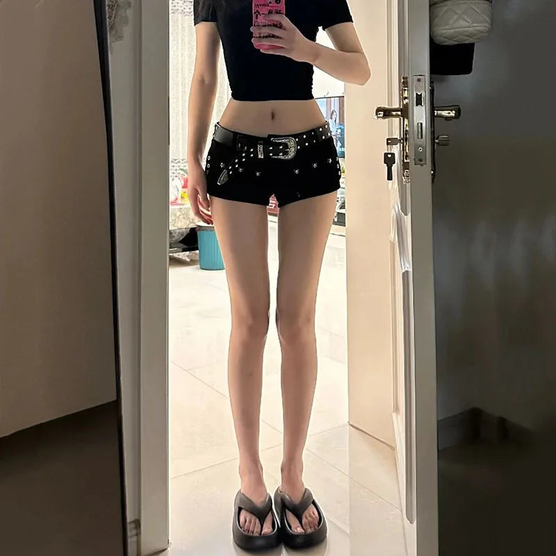 Black Sexy Low Waist Y2K Jean Shorts Woman Punk Gothic Popular Denim Super Shorts Female Korean Fashion Slin Fit Hot Short Pants
