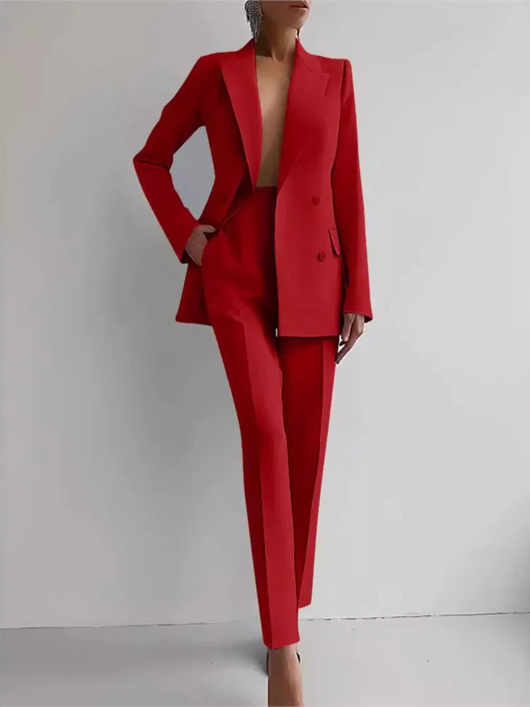 Spring Casual Long Sleeve Suit Set Autumn Elegant Office Lady Solid Slim Tops Blazer Pants Two Piece Sets Women Outfit 2025