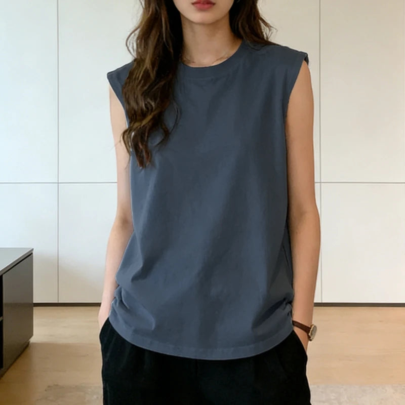 Woman Loose Sleeveless Tank Top Summer Casual Vest Basic Daily T-shirt Sweet Style Suitable For Students Stretchy Soft Lady Wear