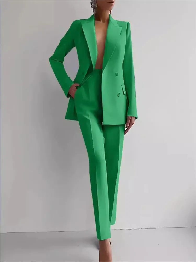 Spring Casual Long Sleeve Suit Set Autumn Elegant Office Lady Solid Slim Tops Blazer Pants Two Piece Sets Women Outfit 2025