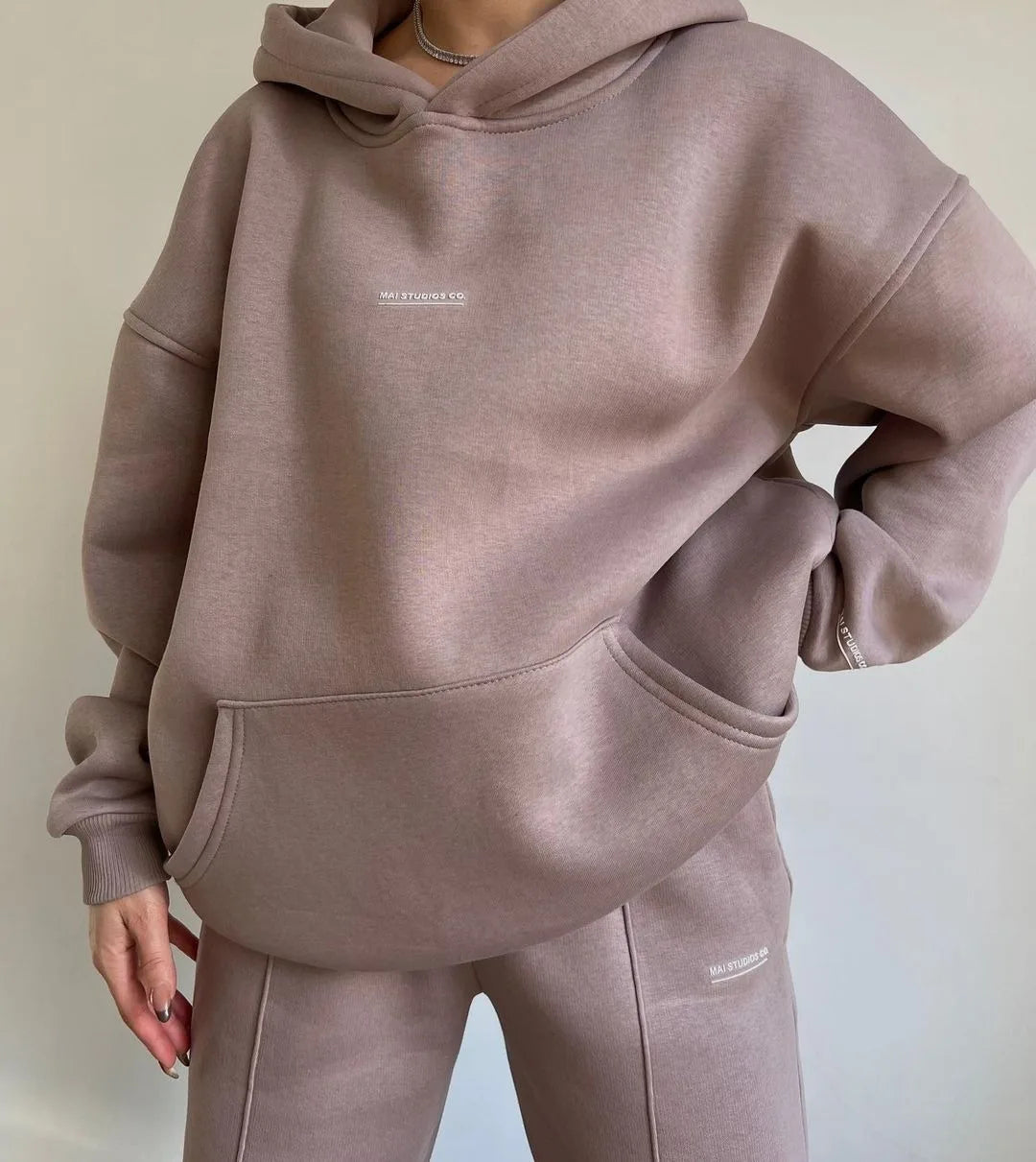 Hot Selling European and American Autumn Winter New Fashion Solid Color Hooded Hoodie Casual Two Piece Set