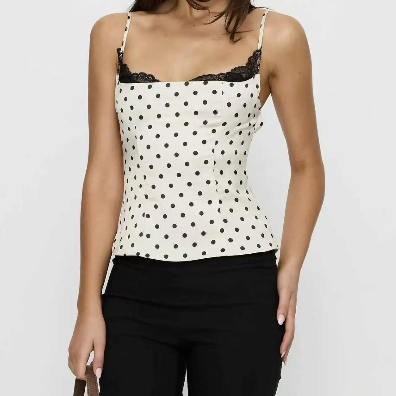 Summer Dot Women Sling Tops 2026 Ins Sexy Slim Fit Fashionable Backless Female Vest Casual Polka Dot Lace Corset Top For Ladys