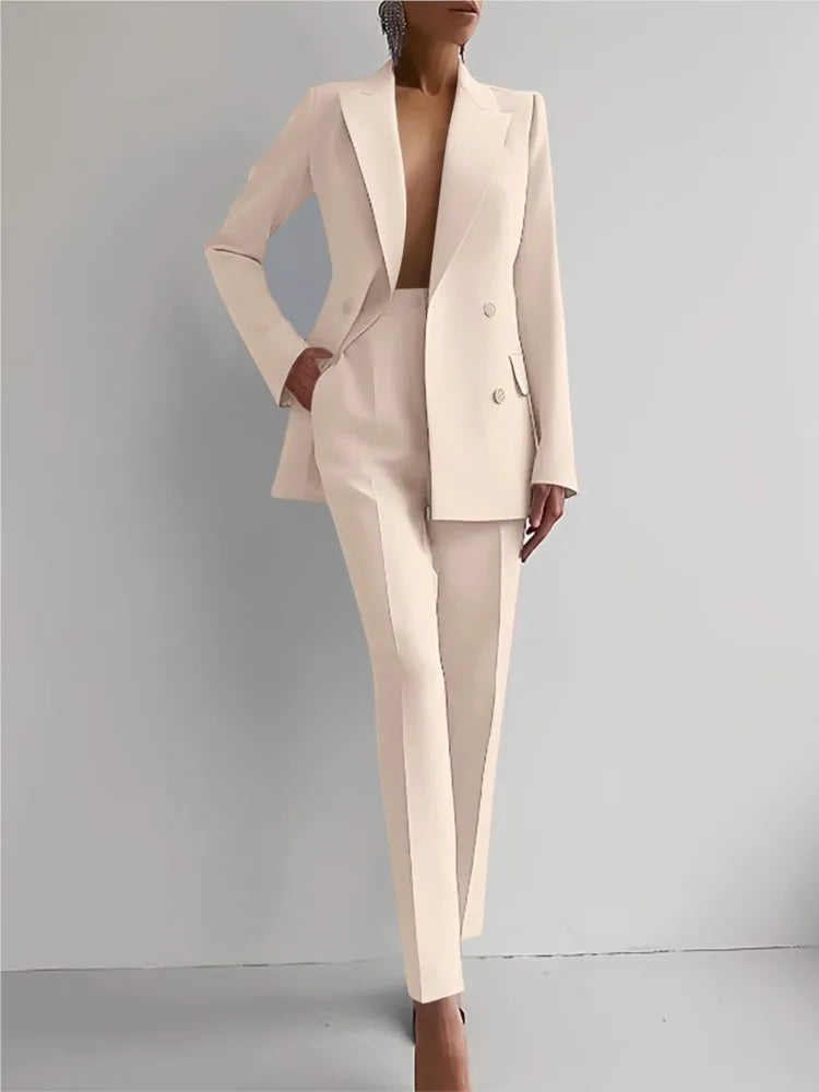 Spring Casual Long Sleeve Suit Set Autumn Elegant Office Lady Solid Slim Tops Blazer Pants Two Piece Sets Women Outfit 2025