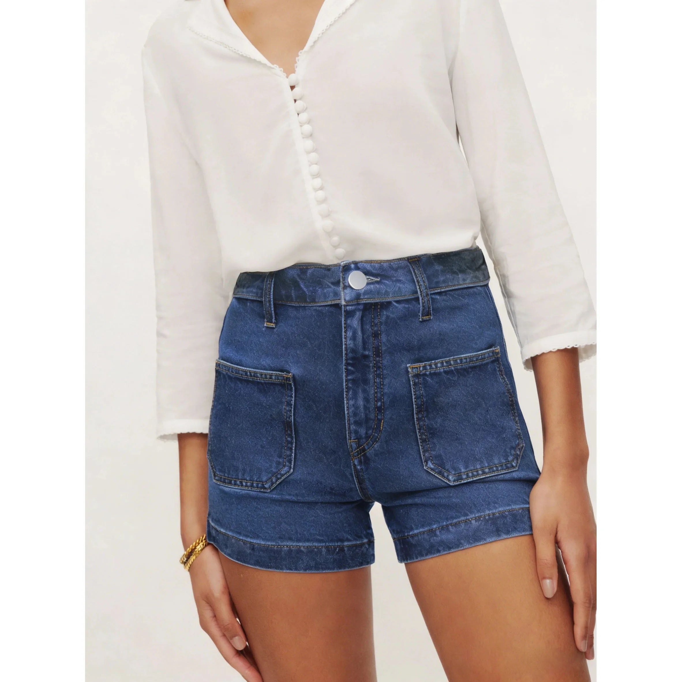 Jorts Shorts Female Jeans Wide Leg Dark Blue Vintage Washed No Stretch Denim Trousers for Ladies