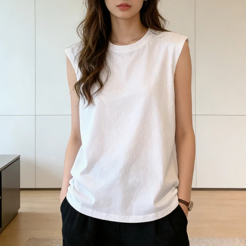 Woman Loose Sleeveless Tank Top Summer Casual Vest Basic Daily T-shirt Sweet Style Suitable For Students Stretchy Soft Lady Wear