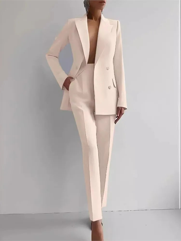 Spring Casual Long Sleeve Suit Set Autumn Elegant Office Lady Solid Slim Tops Blazer Pants Two Piece Sets Women Outfit 2025