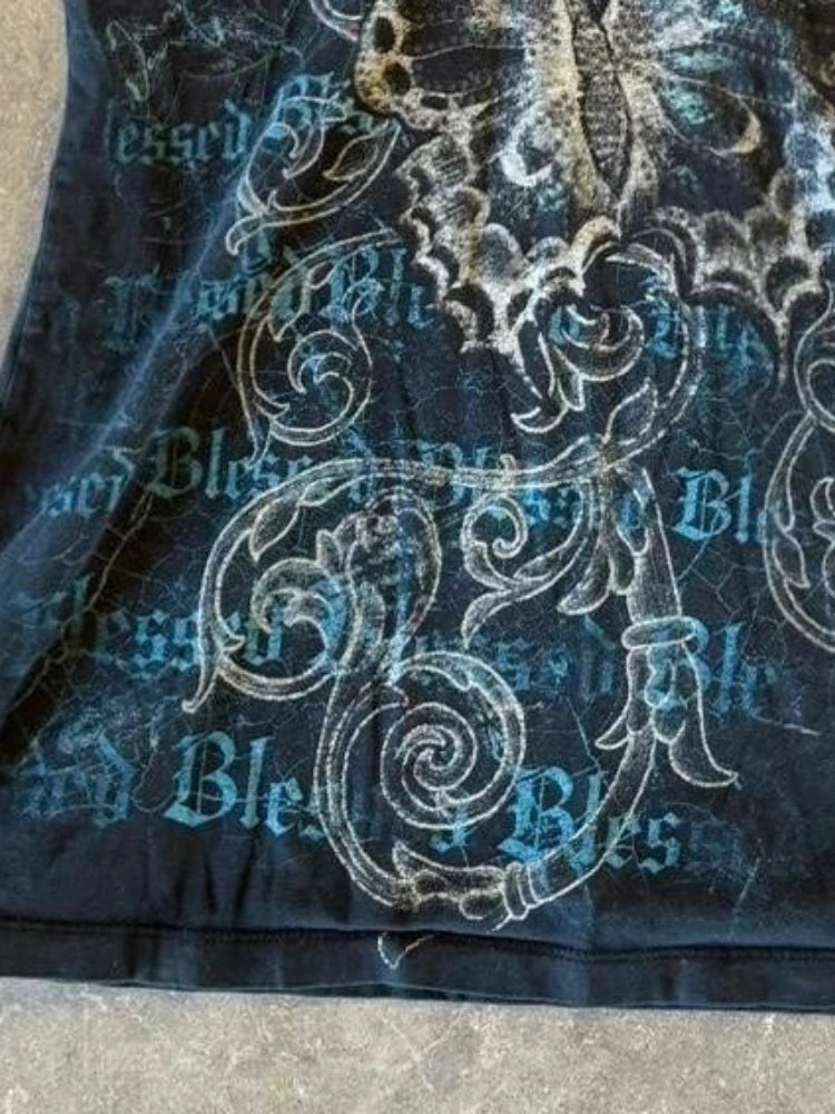 Harajuku Fairy Cropped Butterfly Printing T Shirts Vintage Grunge Streetwear Tops Women Summer Y2k Aesthetic Casual Crop Shirts