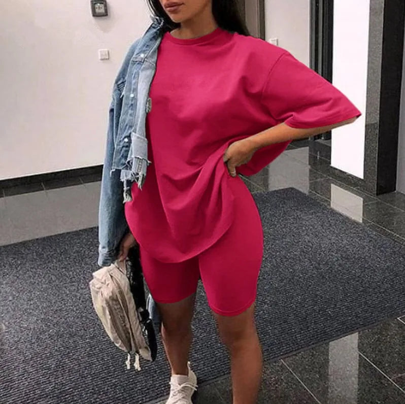 Women Half Sleeve T-shirt Top Shorts Belt Homewear Two Pieces Suit Leisure Set Bodycon Shorts Bottom Suit Two Piece Sets Outfit
