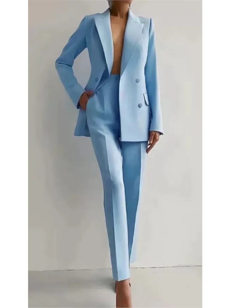 Spring Casual Long Sleeve Suit Set Autumn Elegant Office Lady Solid Slim Tops Blazer Pants Two Piece Sets Women Outfit 2025