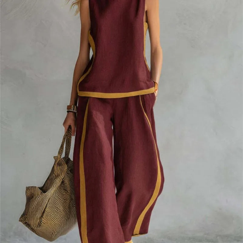 Summer New Women's Tracksuit Suit O-neck Sleeveless Vest Wide-leg Loose Pants Set Female Casual Elegant Ladies Two Piece Sets