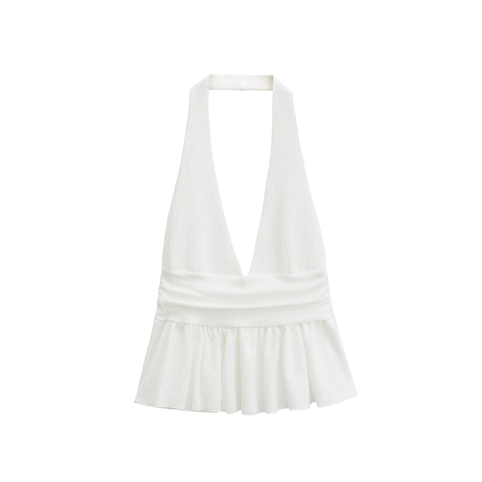 HH Women Vintage Solid Halter Vest Hem Ruffled Lady Sexy Backless Sleeveless V Neck Tops Summer Thin Casual Holiday Chic Top