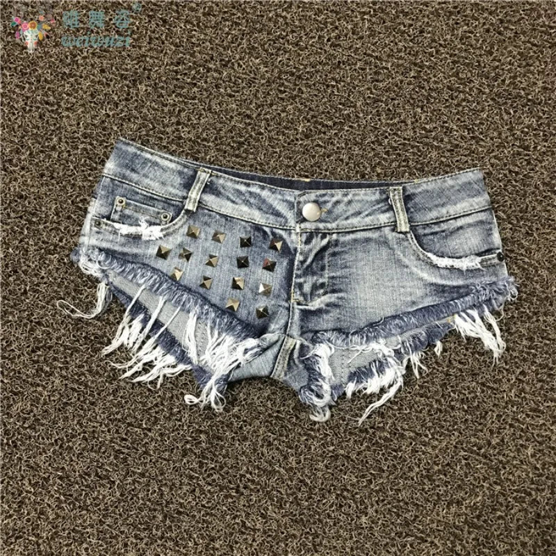 Harajuku Y2K Rivet Women Denim Shorts Sexy Low Rise Denim HOT pants JEANS Nightclub Pole Dance DS Mini Shorts Flirting Uniform